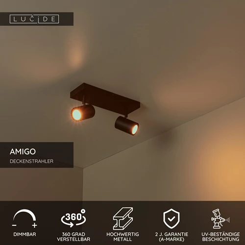 Lucide AMIGO - Deckenstrahler - 2xGU10 - Schwarz - USP